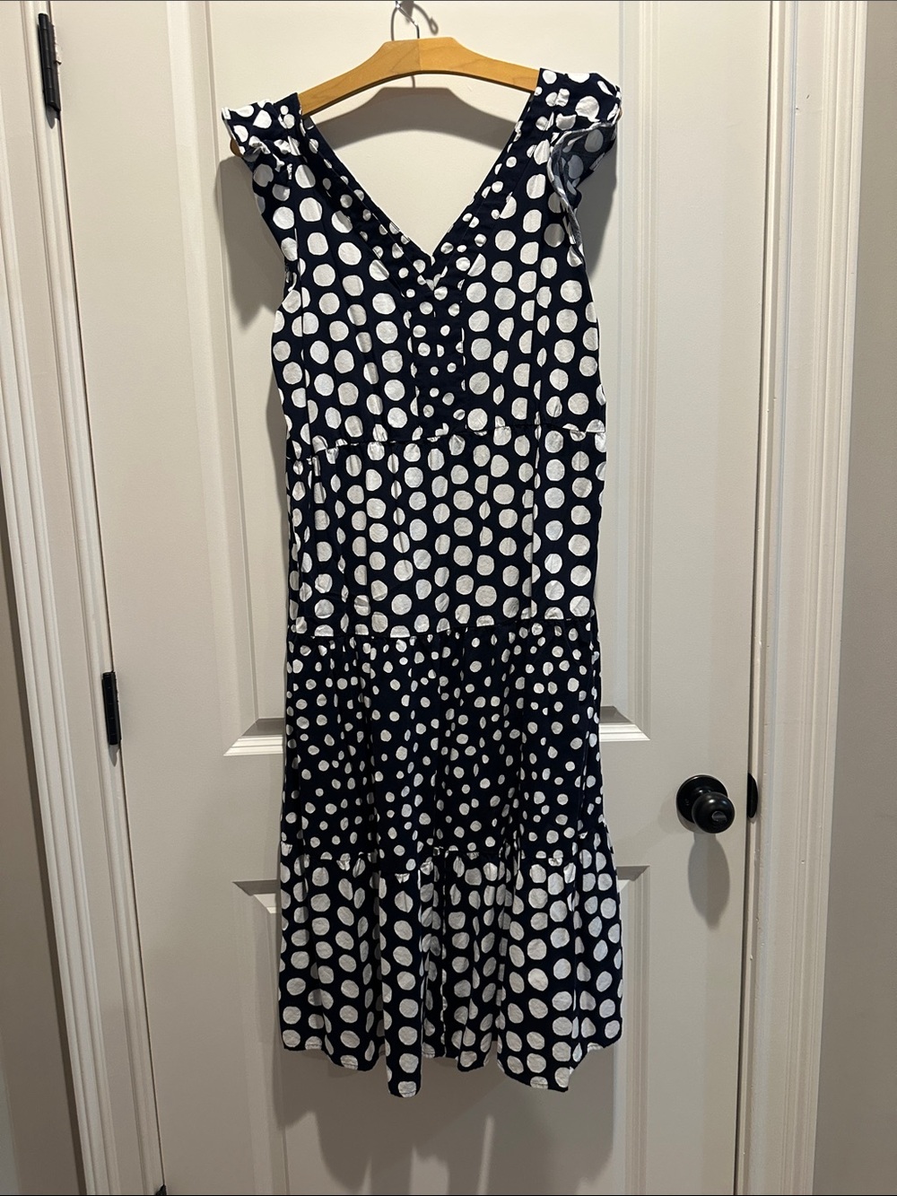 Loft Navy Blue & White Polka Dot Tiered Sundress